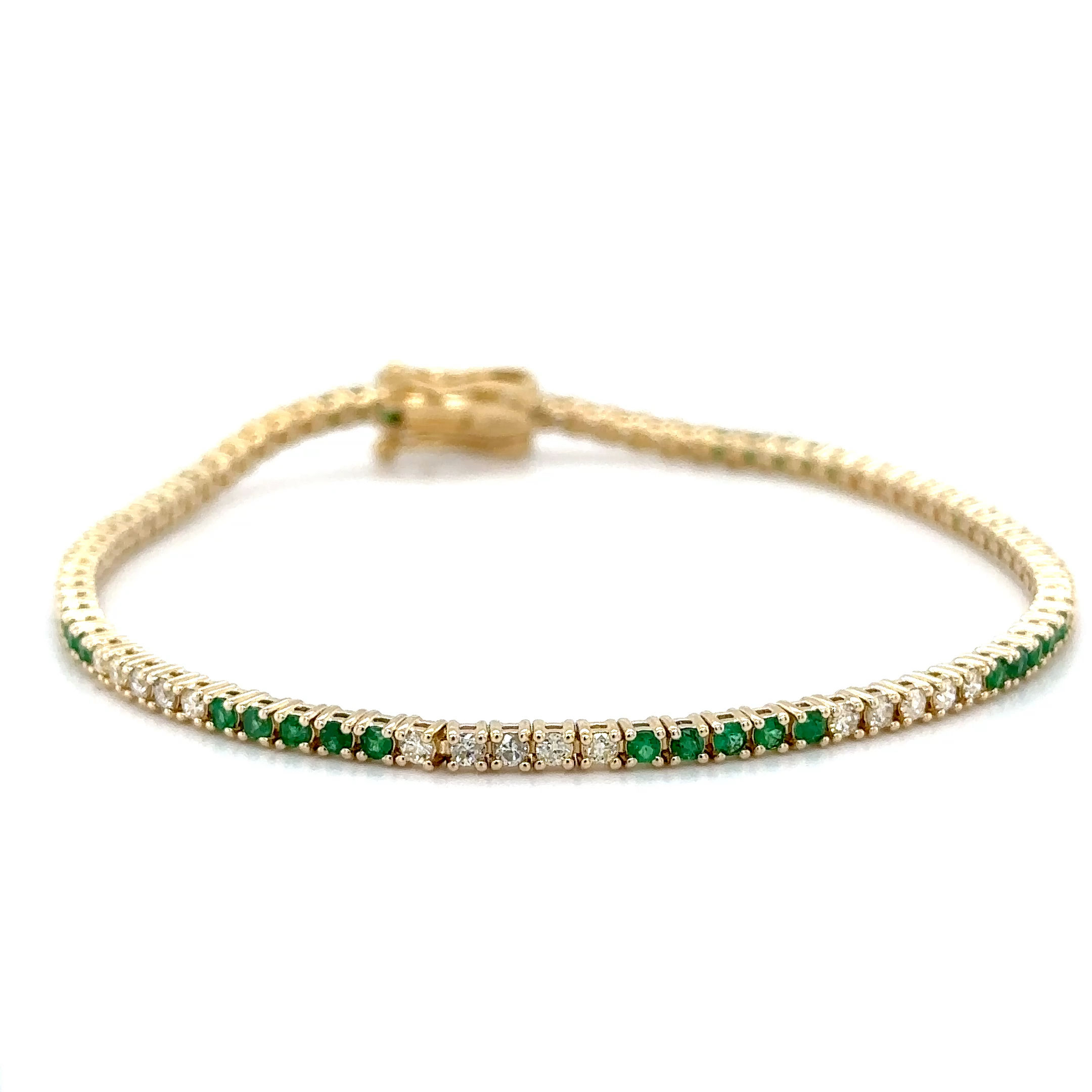 14K Gold Round Emerald & Diamond Tennis Bracelet/1.50ctw/Perfect Gift For Her