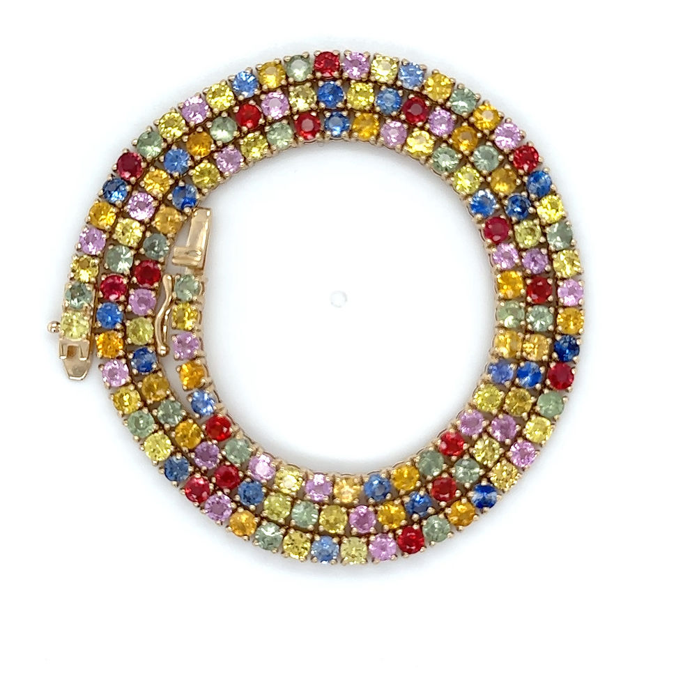 Thumbnail: 14K Yellow Gold Multi Sapphire Necklace Vibrant Spectrum/Gift For Her
