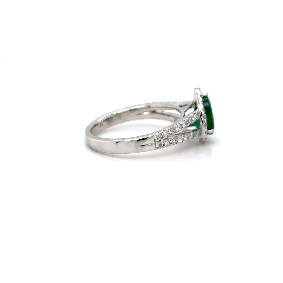 Thumbnail: 18k White Gold Oval Emerald / Diamond Art Deco Halo Ring For Her