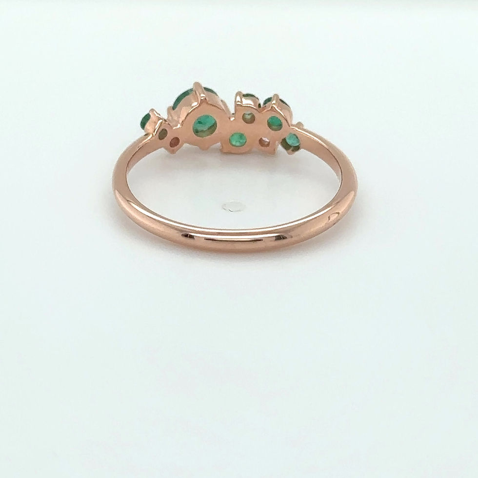 Thumbnail: 14K Rose Gold Emerald & Diamond Round Ring – Delicate Sparkle