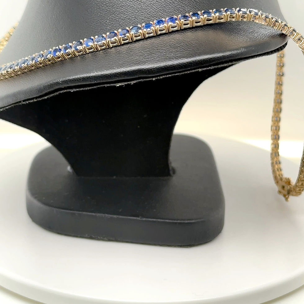 Thumbnail: 14K Yellow Gold Blue Sapphire Necklace / 17" Full Tennis 28.85ctw /Royal Jewelry