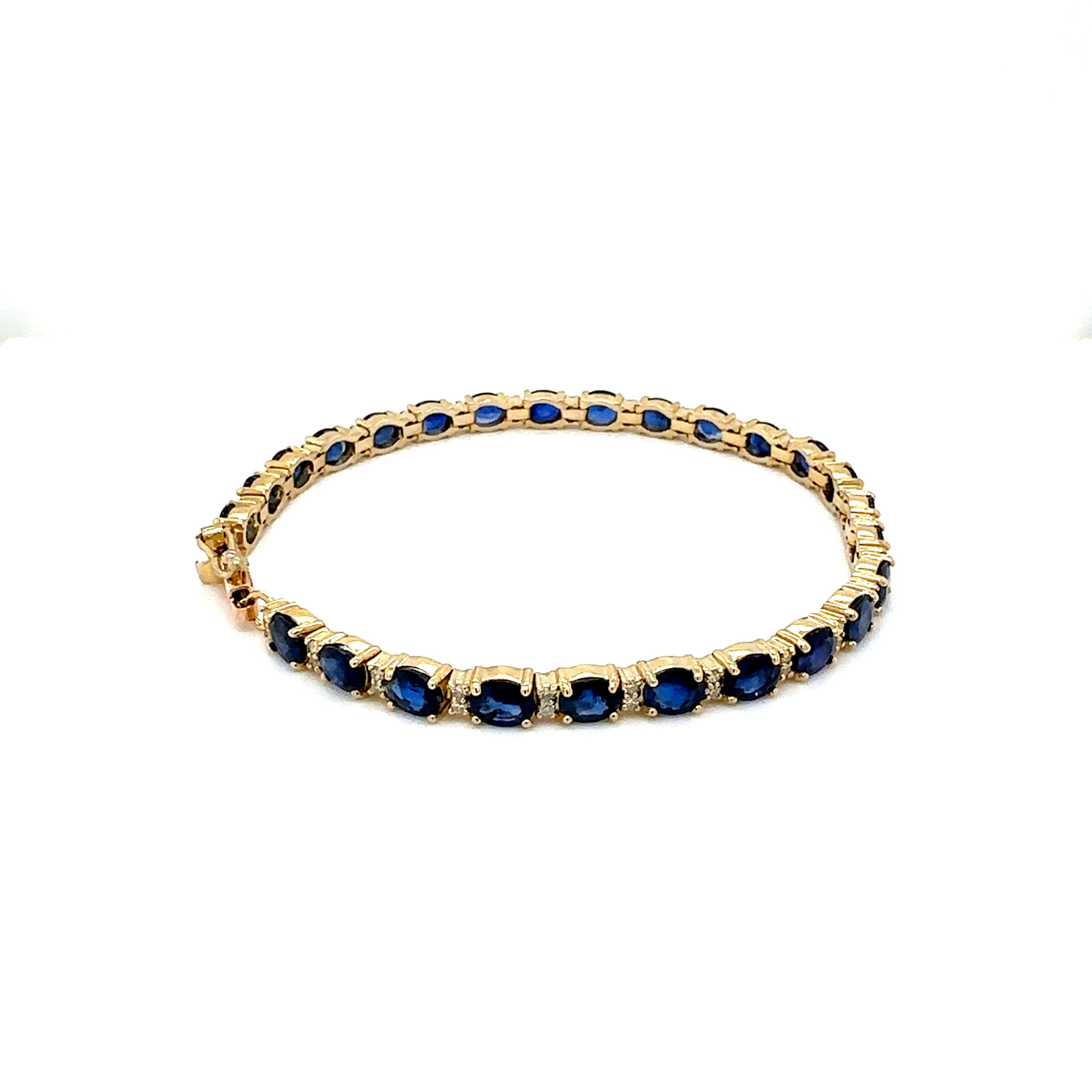 14K Yellow Gold Oval Sapphire & Diamond Tennis Bracelet/Gift For Anniversary