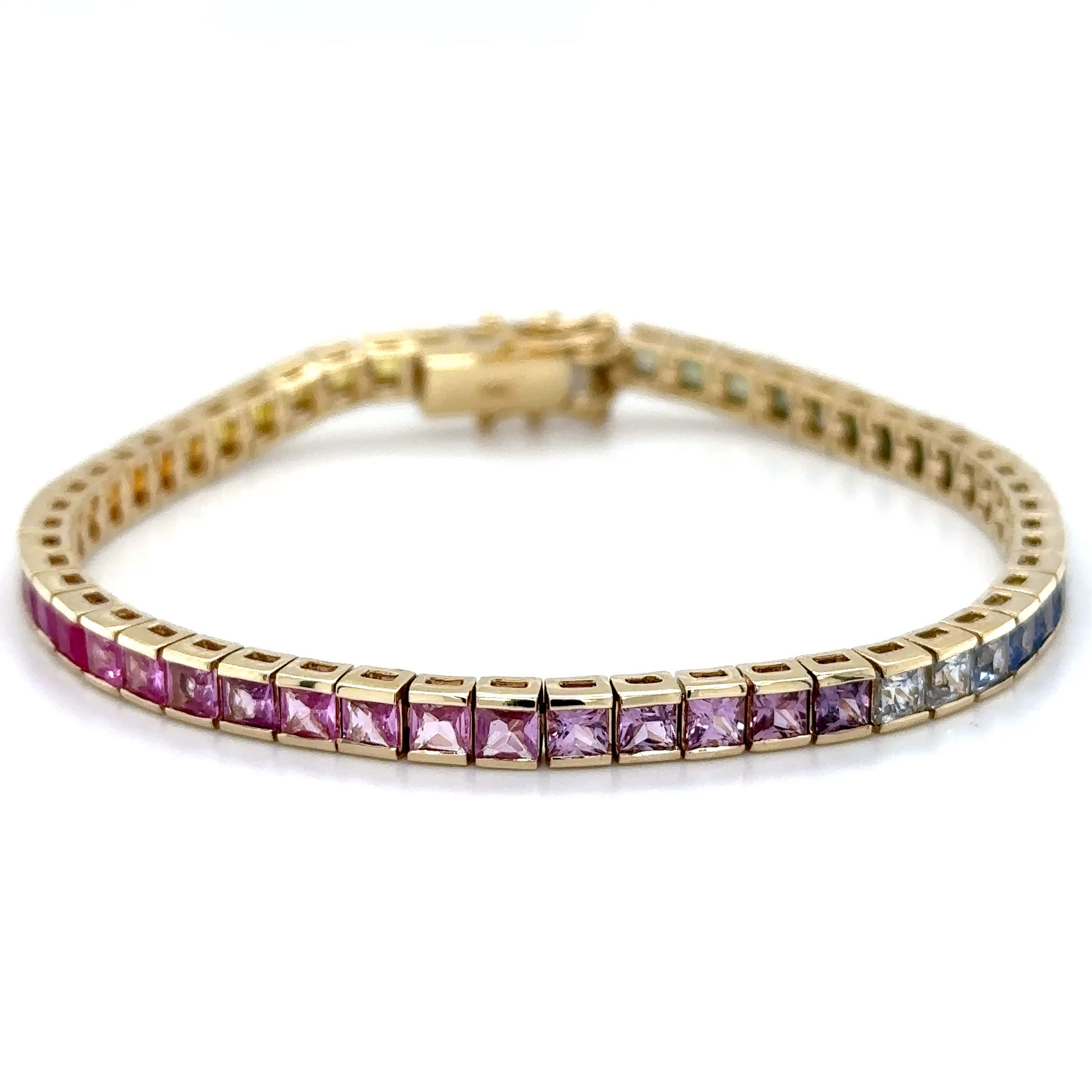 14K Yellow Gold Fancy Sapphire Square Tennis Bracelet / 10.16ctw/ Elegant Luxury