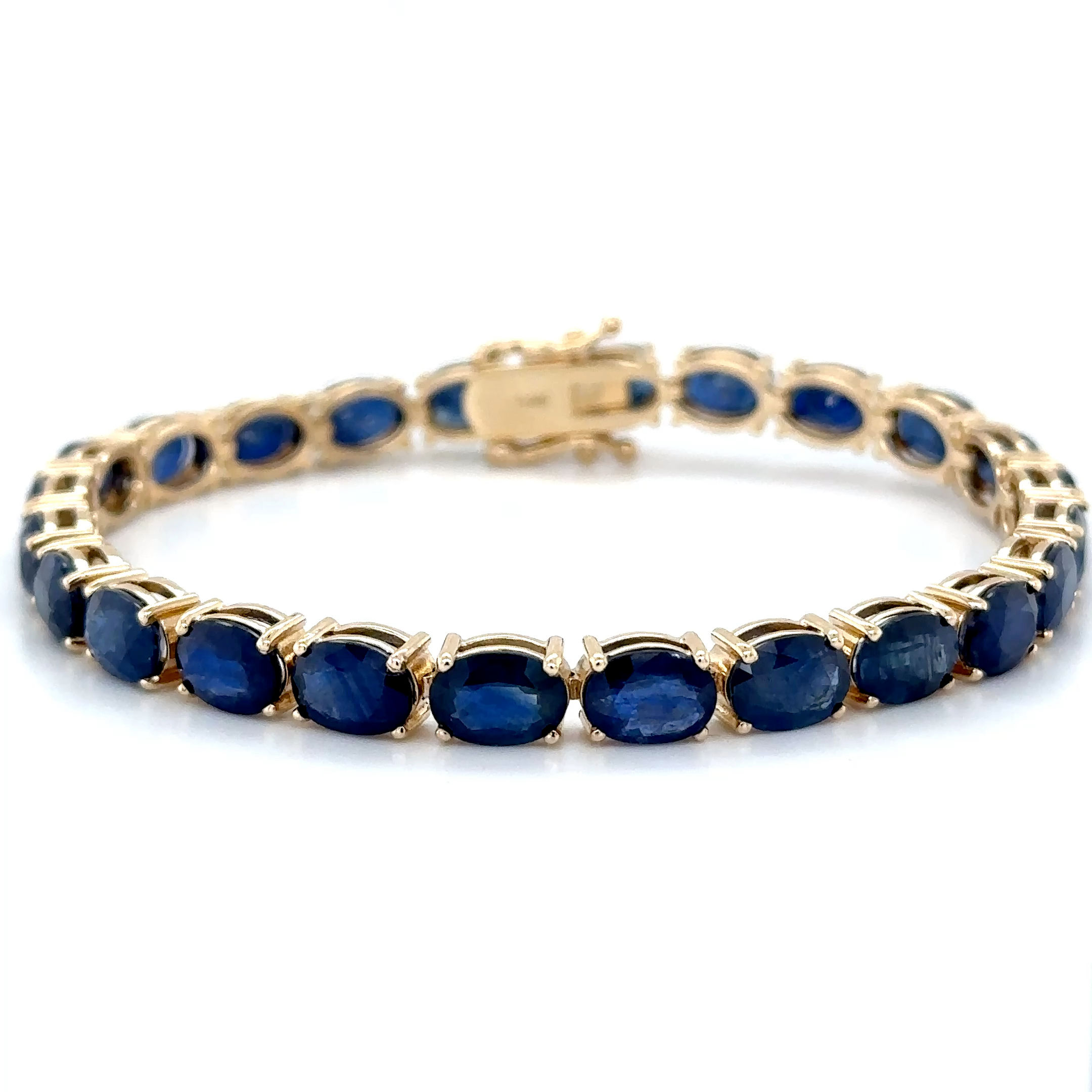 14K Yellow Gold Oval Natural Blue Sapphire Statement Bracelet/3.66ctw