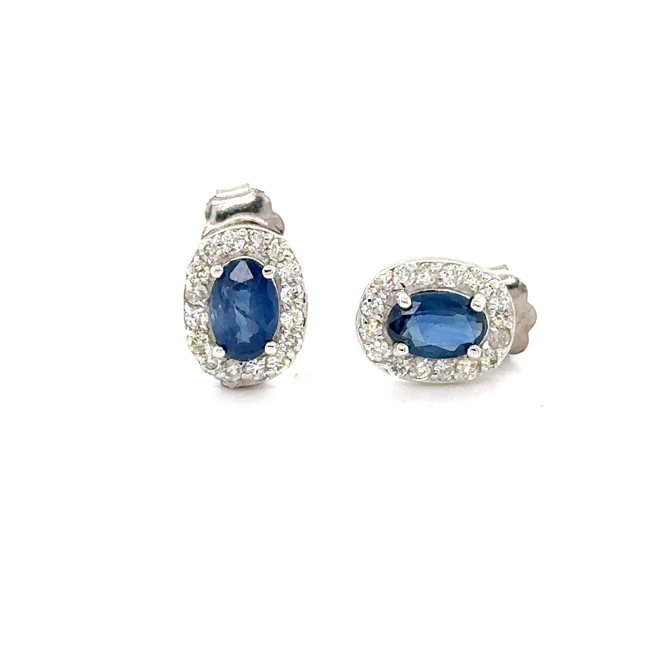 14K White Gold Blue Sapphire & Diamond Earring Midnight Elegance