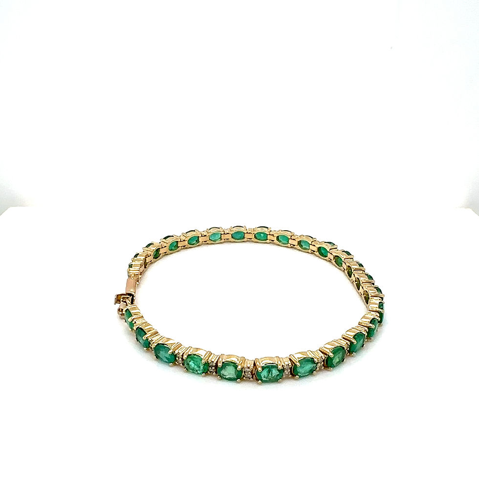 Thumbnail: 4K Yellow Gold Oval Emerald & Diamond Tennis Bracelet/Gift for Anniversary