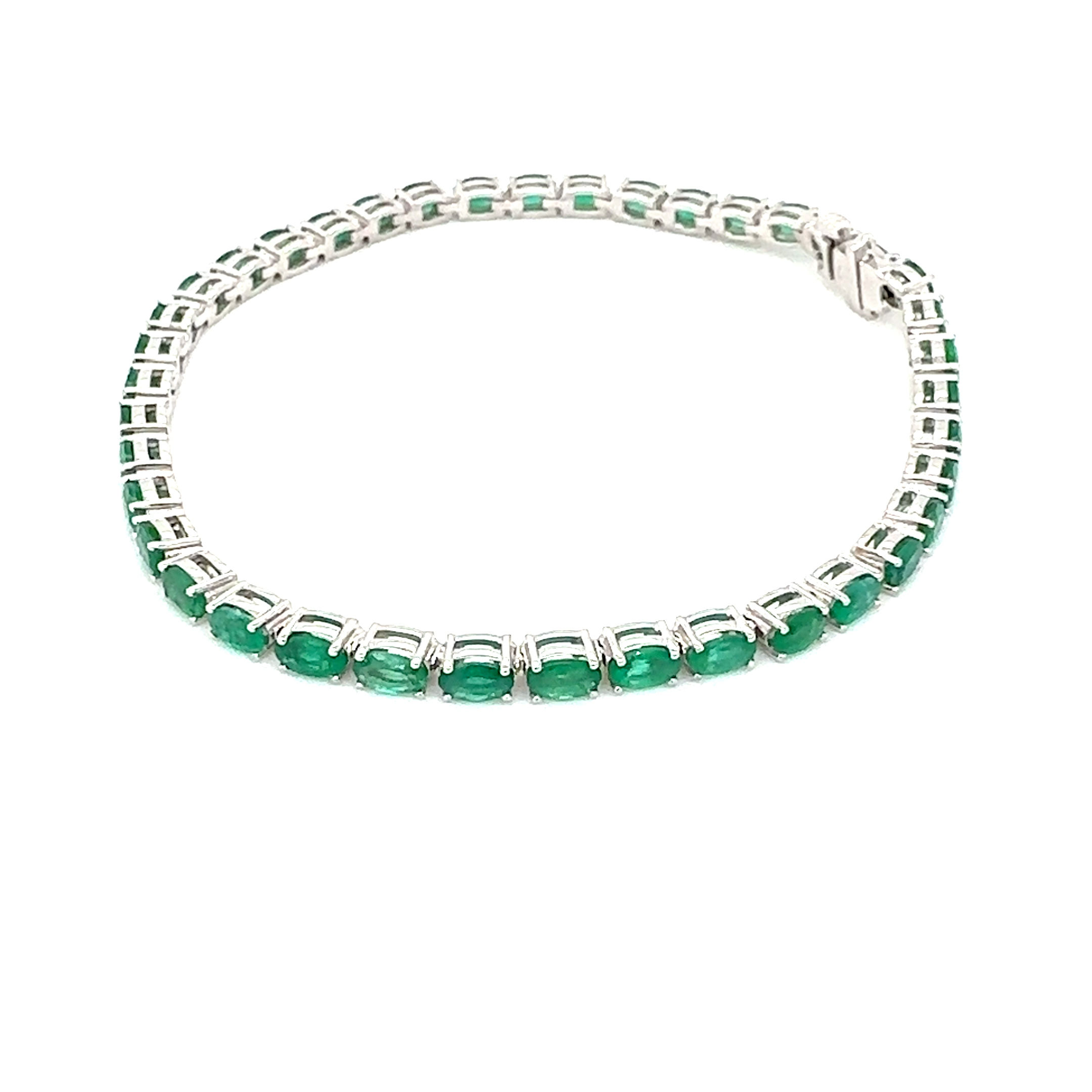 14K White Gold Oval Emerald Tennis Bracelet/Gift for Push
