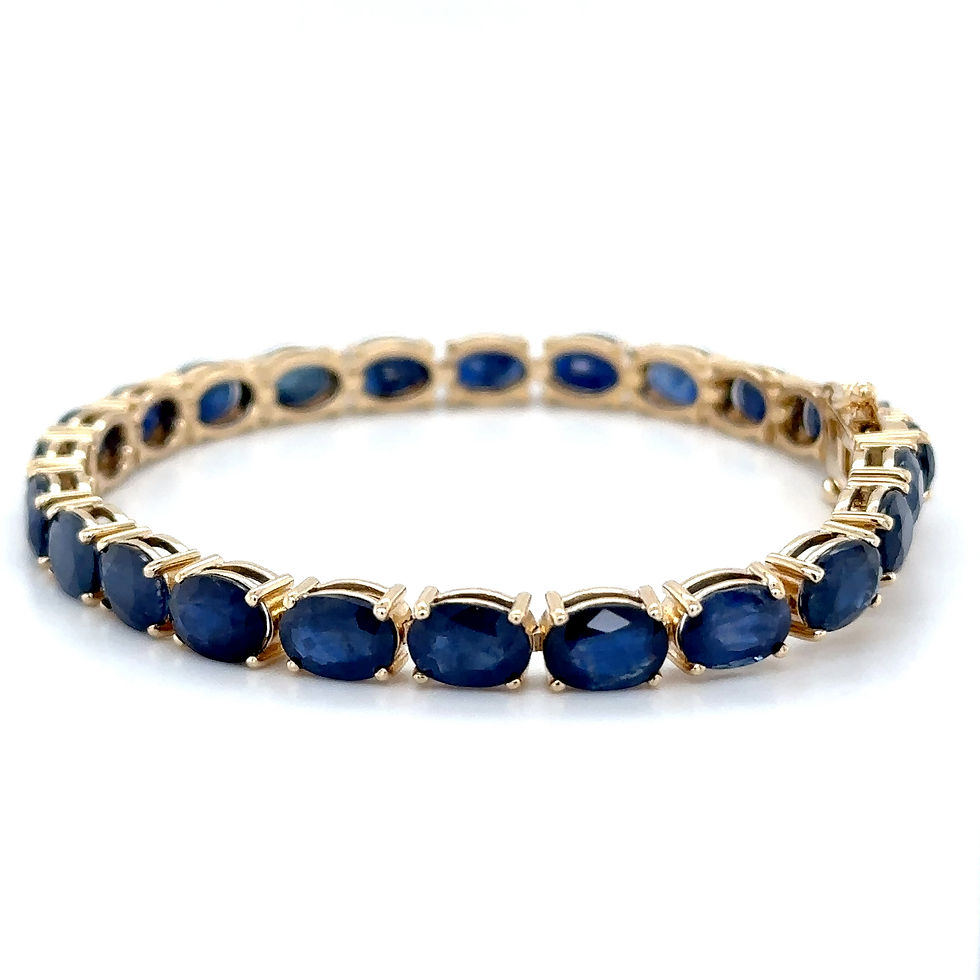 Thumbnail: 14K Yellow Gold Oval Natural Blue Sapphire Statement Bracelet/3.66ctw