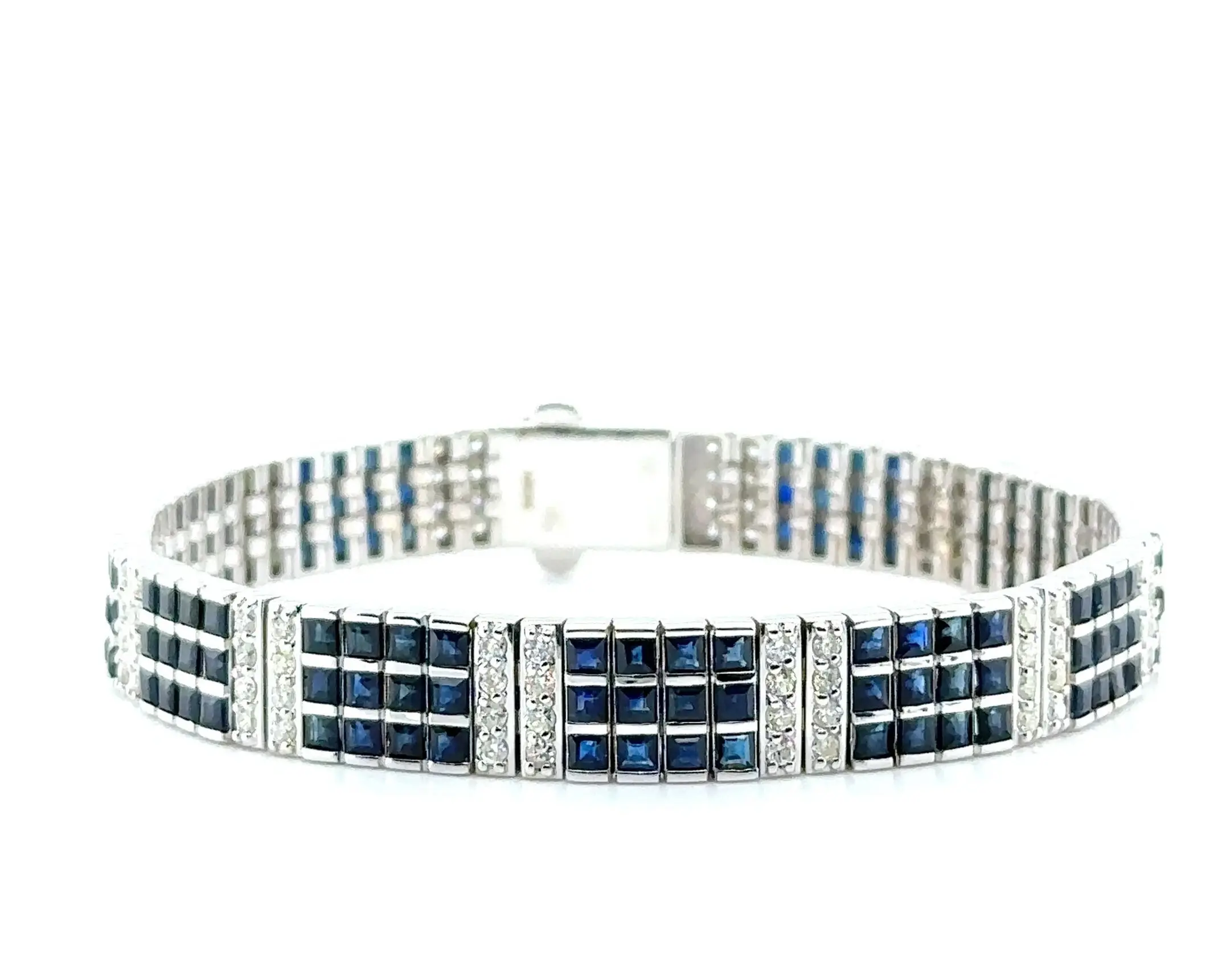 14K Yellow Gold Sapphire & Diamond Tennis Bracelet/Gift For Anniversary