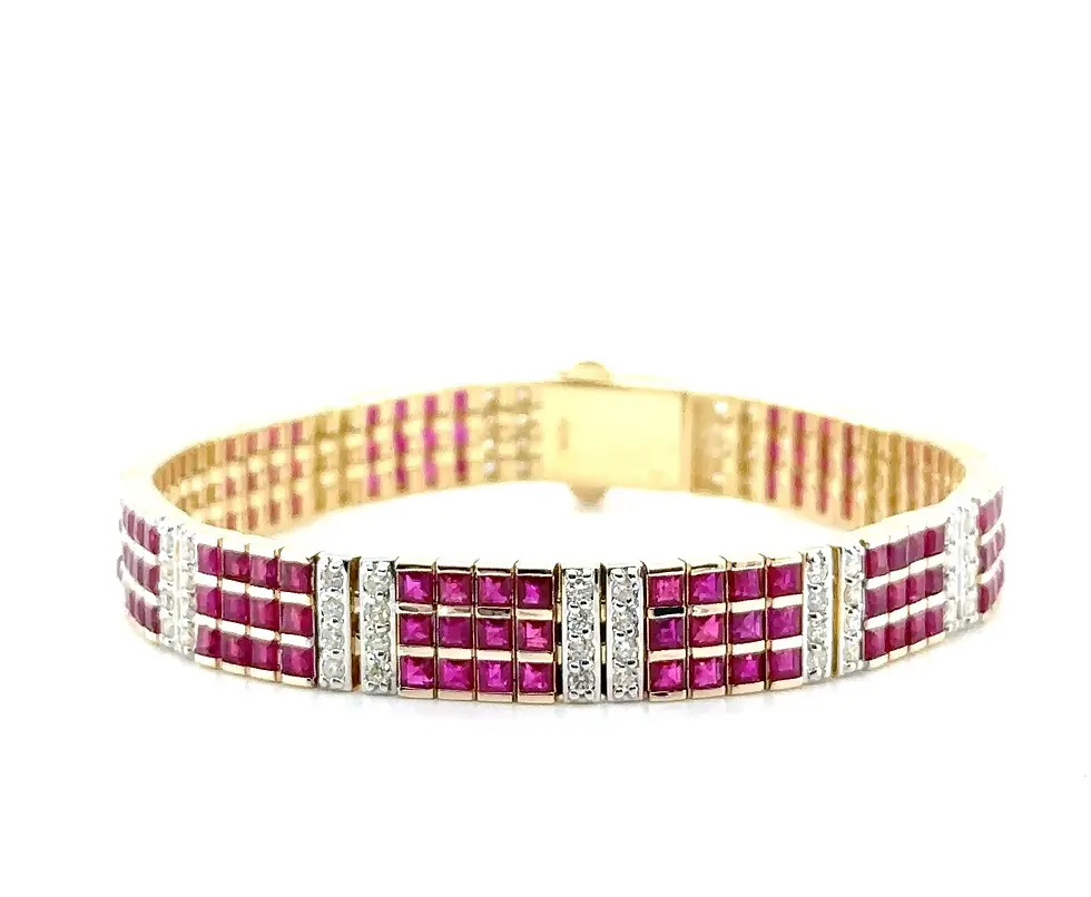 Thumbnail: 14K Yellow Gold Ruby & Diamond Tennis Bracelet/Gift for Anniversary