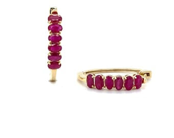 14K Yellow Gold Oval Ruby Earrings/ Radiant Red Elegance