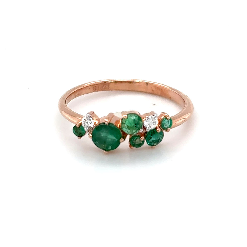 14K Rose Gold Emerald & Diamond Round Ring – Delicate Sparkle