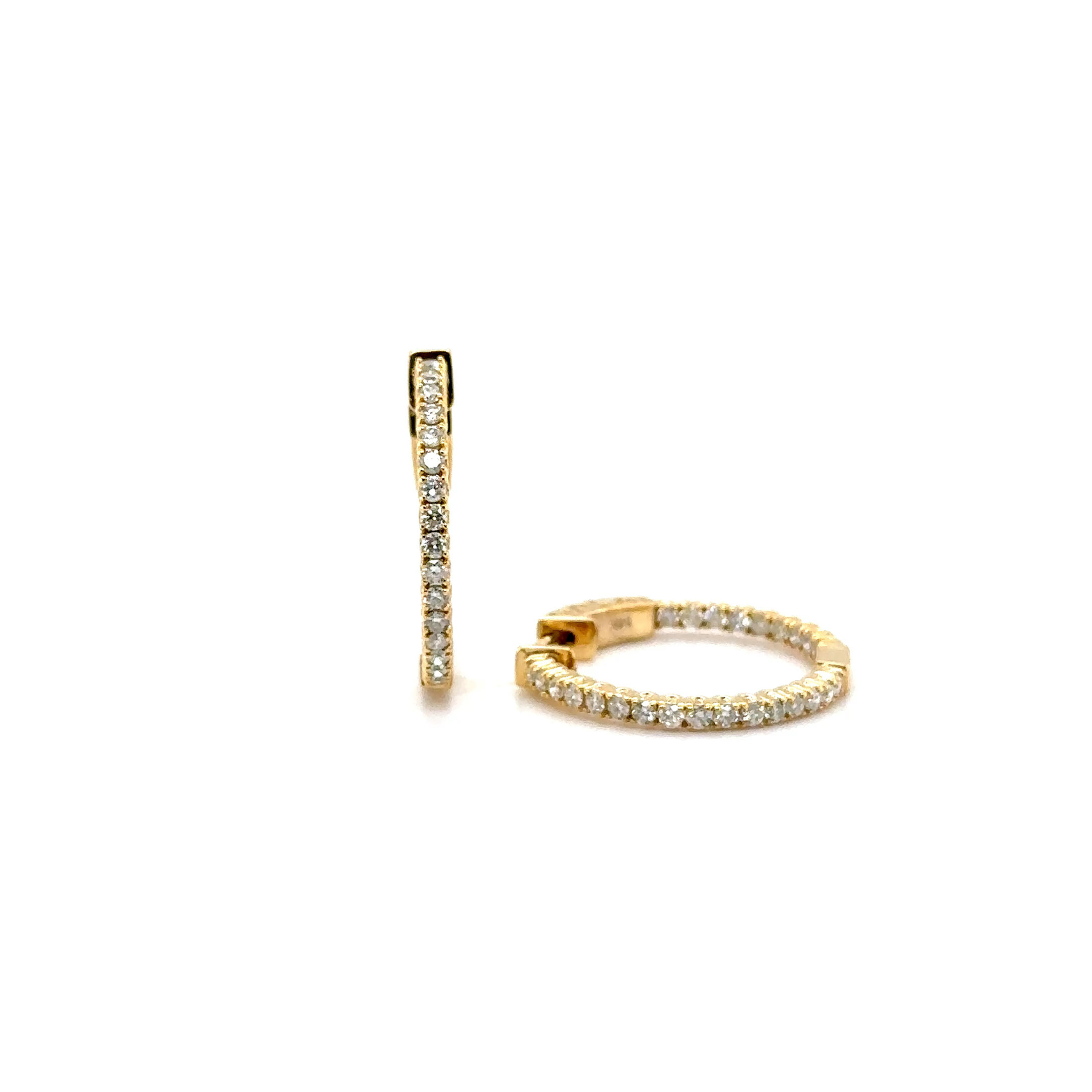 14K Yellow Gold 1" Diamond Hoop Earrings/Inside-Out 1.00ctw/Elegant Gift For Her