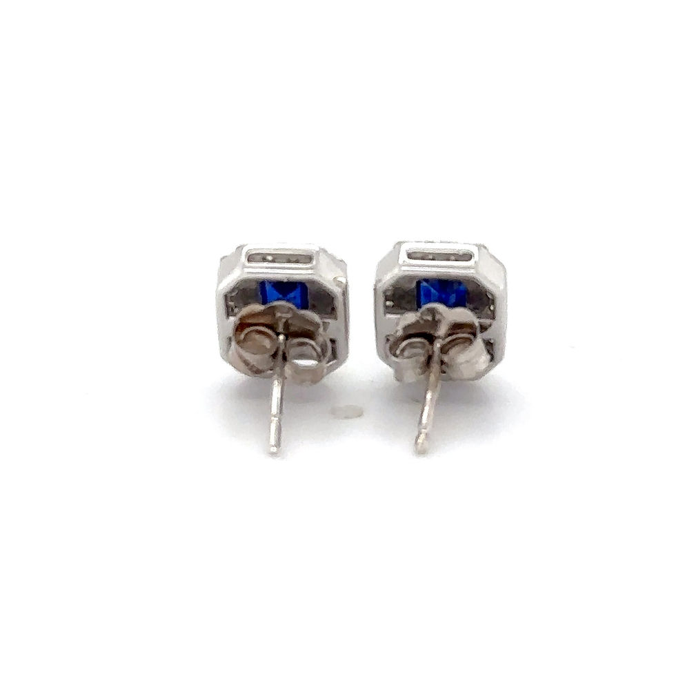 Thumbnail: 14K White Gold Emerald-Cut Blue Sapphire & Diamond Ring Icy Elegance / Deep Blue