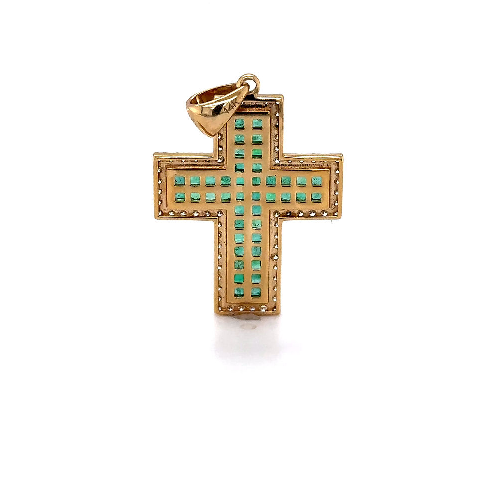 Thumbnail: 14K Yellow Gold Emerald & Diamond Cross Pendant/Radiant Symbolism in Regal Green