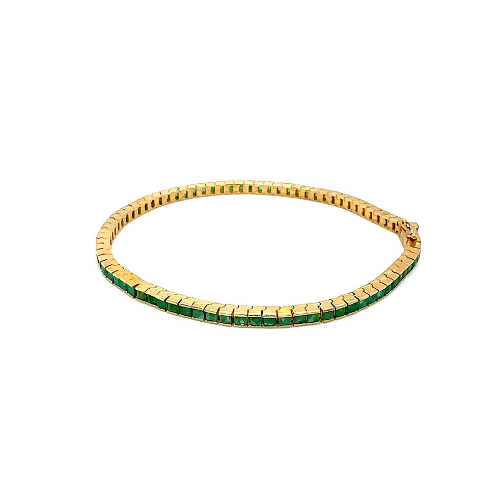 Thumbnail: 14K Yellow Gold Square Emerald Channel-Set Tennis Bracelet/Gift For Her