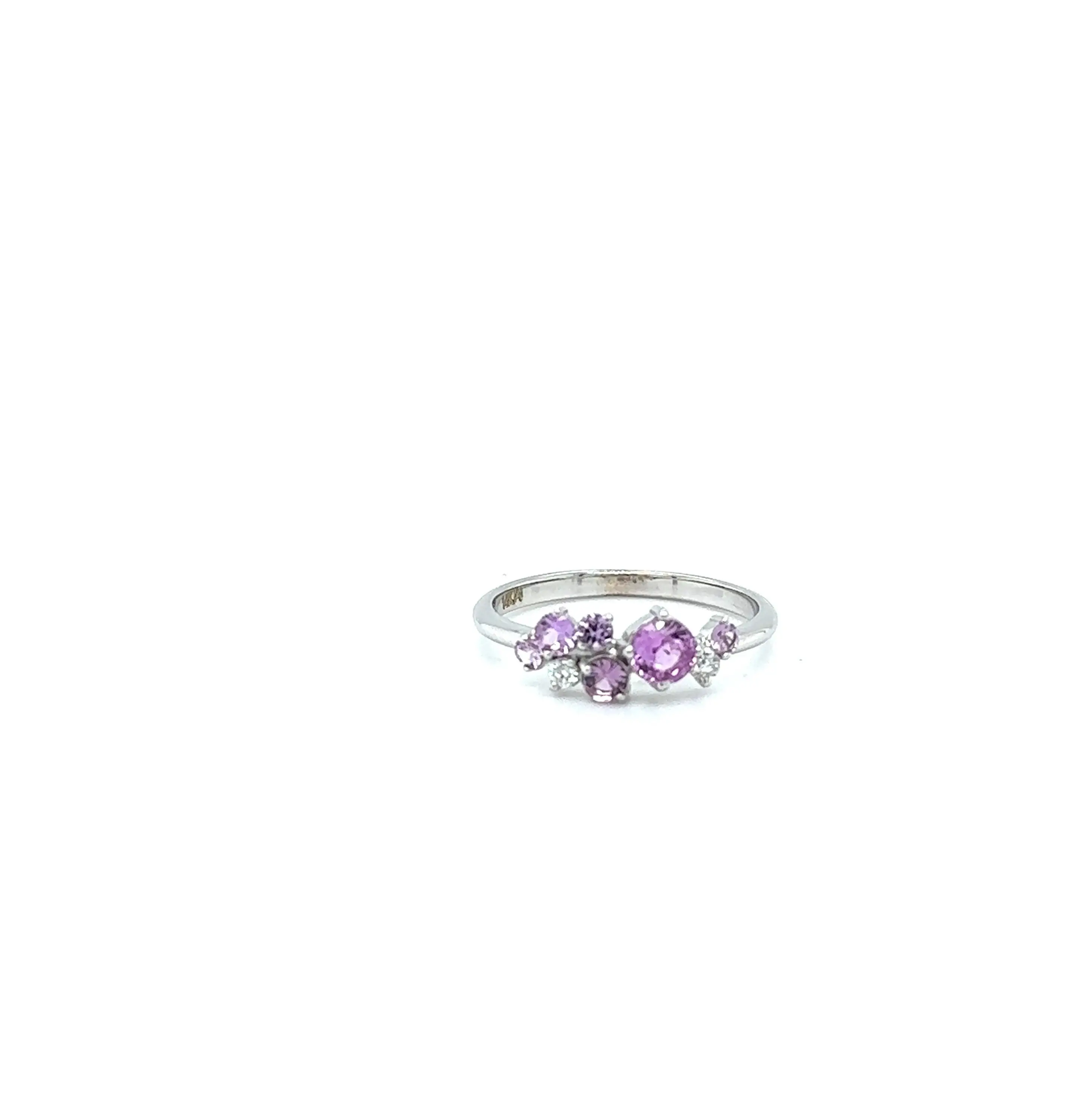 Round Pink Sapphire Ring / 14k white gold jewelry / statement rings