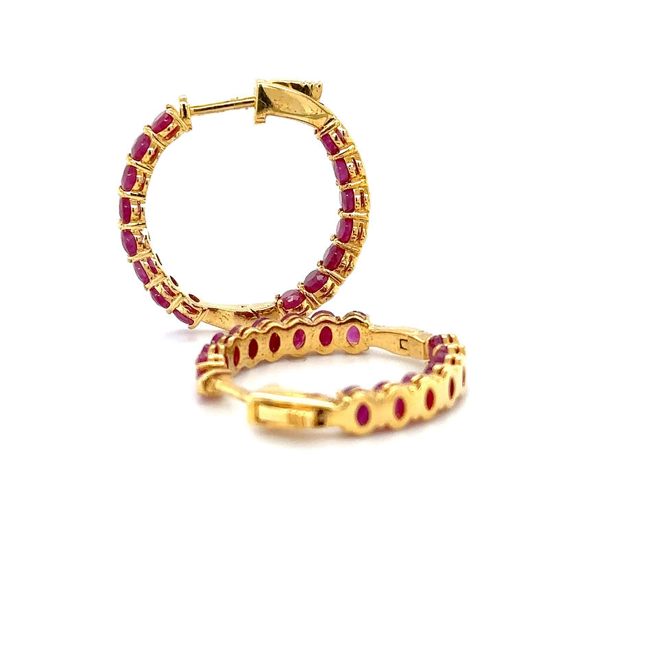 Thumbnail: 14K Yellow Gold Oval Ruby Earrings/ Fiery Elegance in Every Facet / Classic Ruby