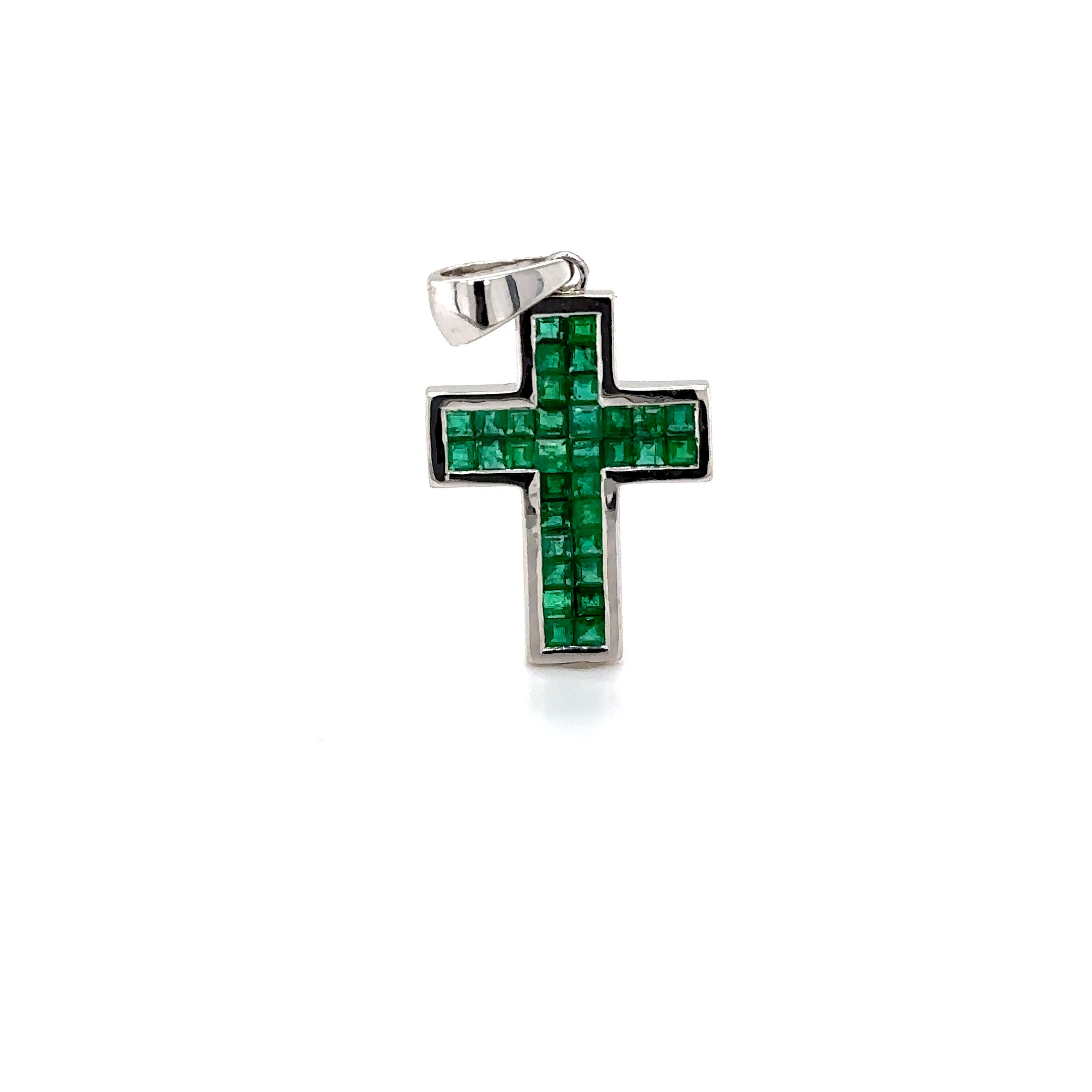 14K White Gold Emerald Pendant – Radiant Squares of Natural Green Elegance