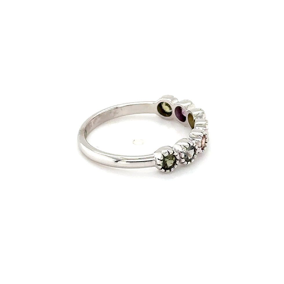 Thumbnail: 14K White Gold Engraved Multicolor Sapphire Half Eternity Band