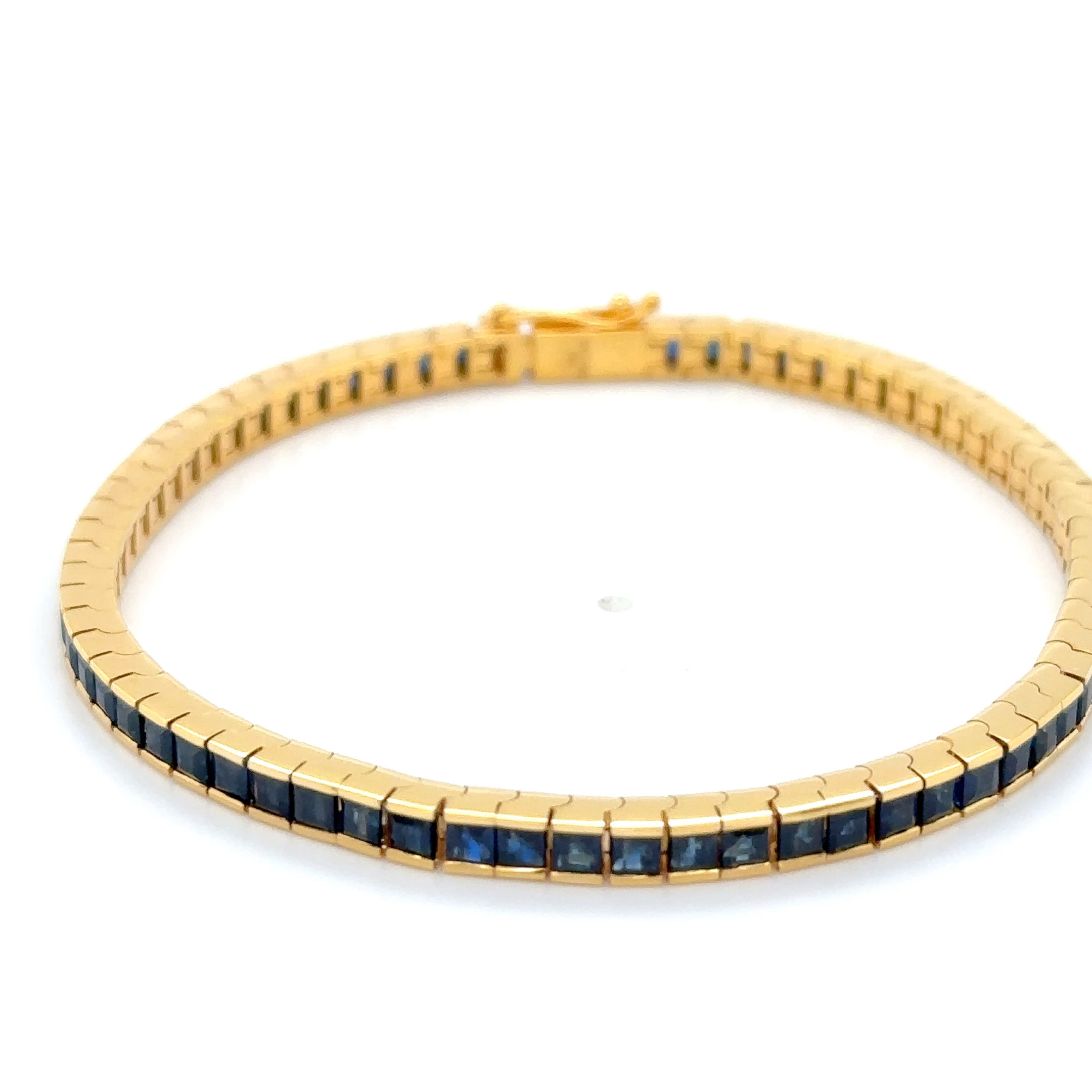 14K Yellow Gold Square Sapphire Channel-Set Tennis Bracelet/ Gift For Push
