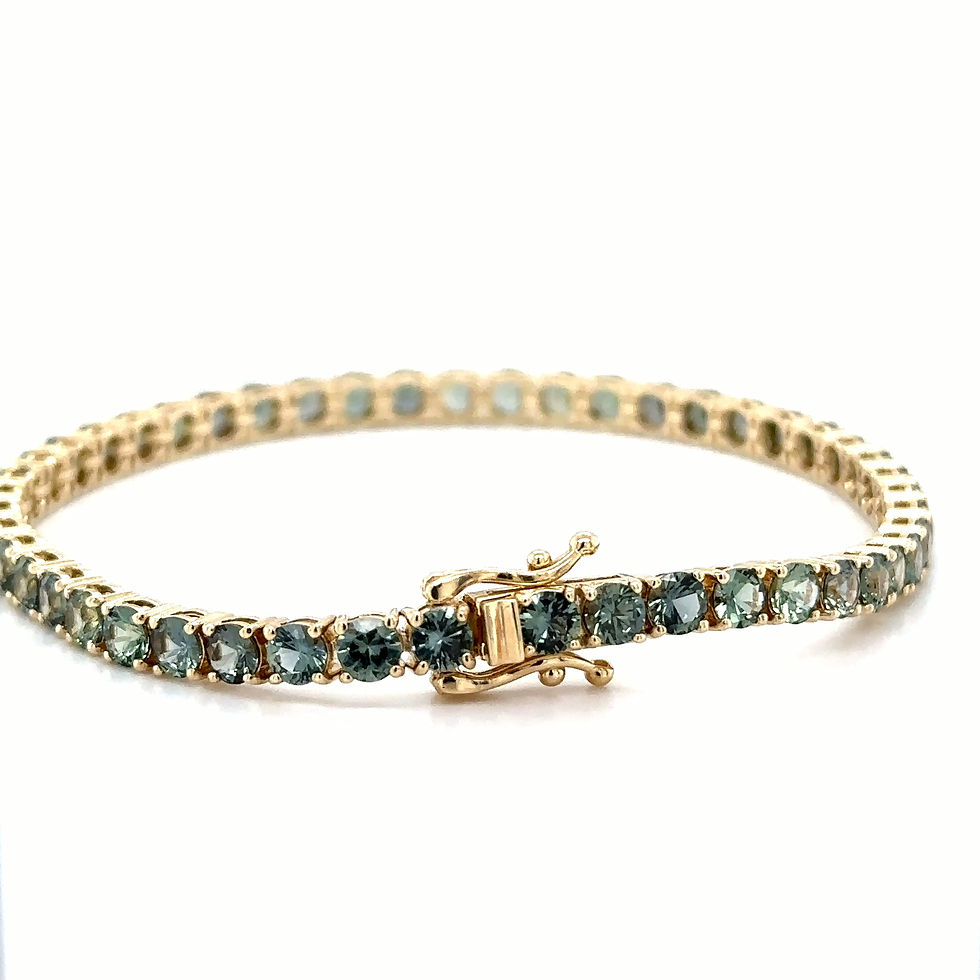 Thumbnail: Stunning 10.01ctw Round Green Sapphire Line Bracelet in 14K Yellow Gold