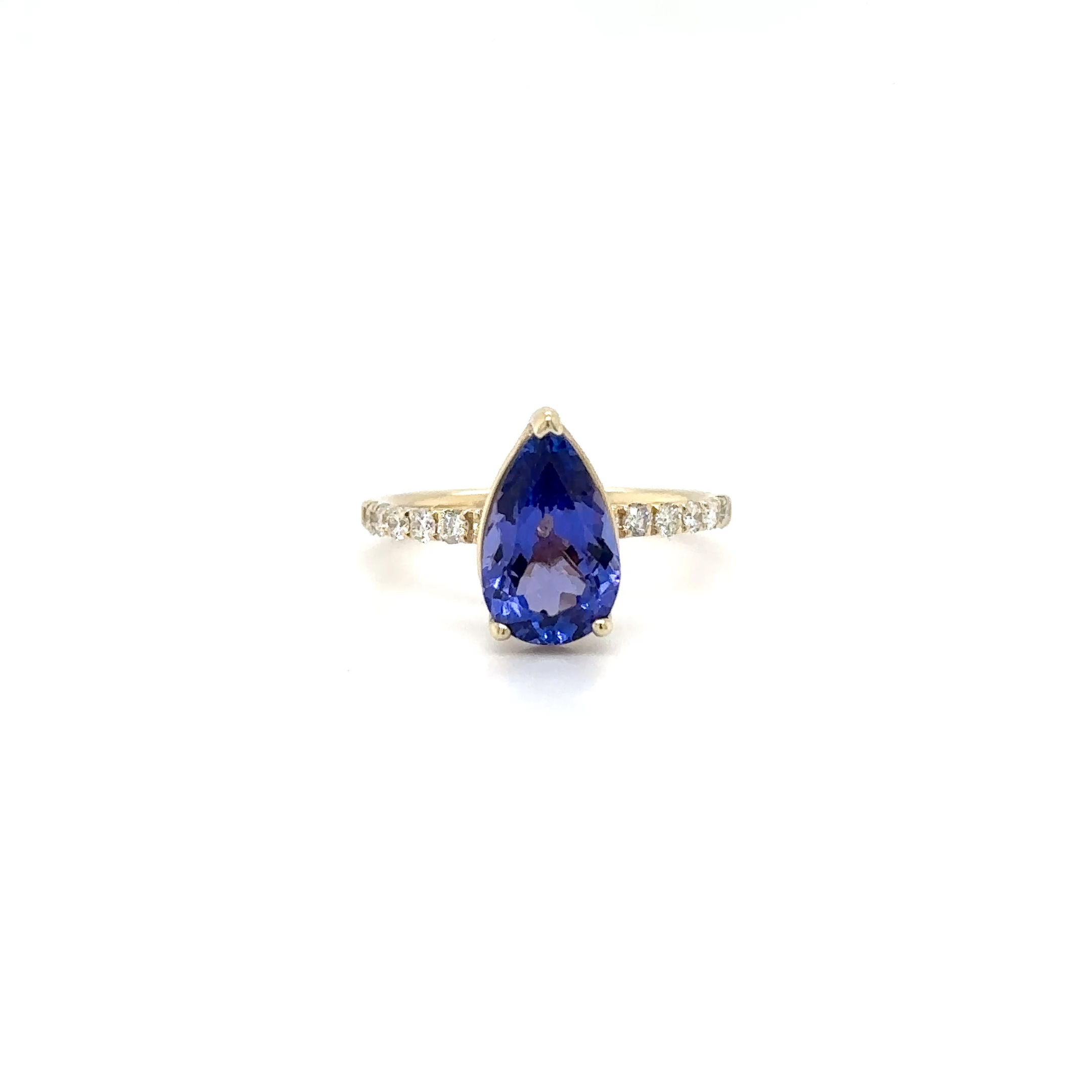14k Yellow Gold / Pear Shape Tanzanite / Diamond Accent Halo Ring / For Her