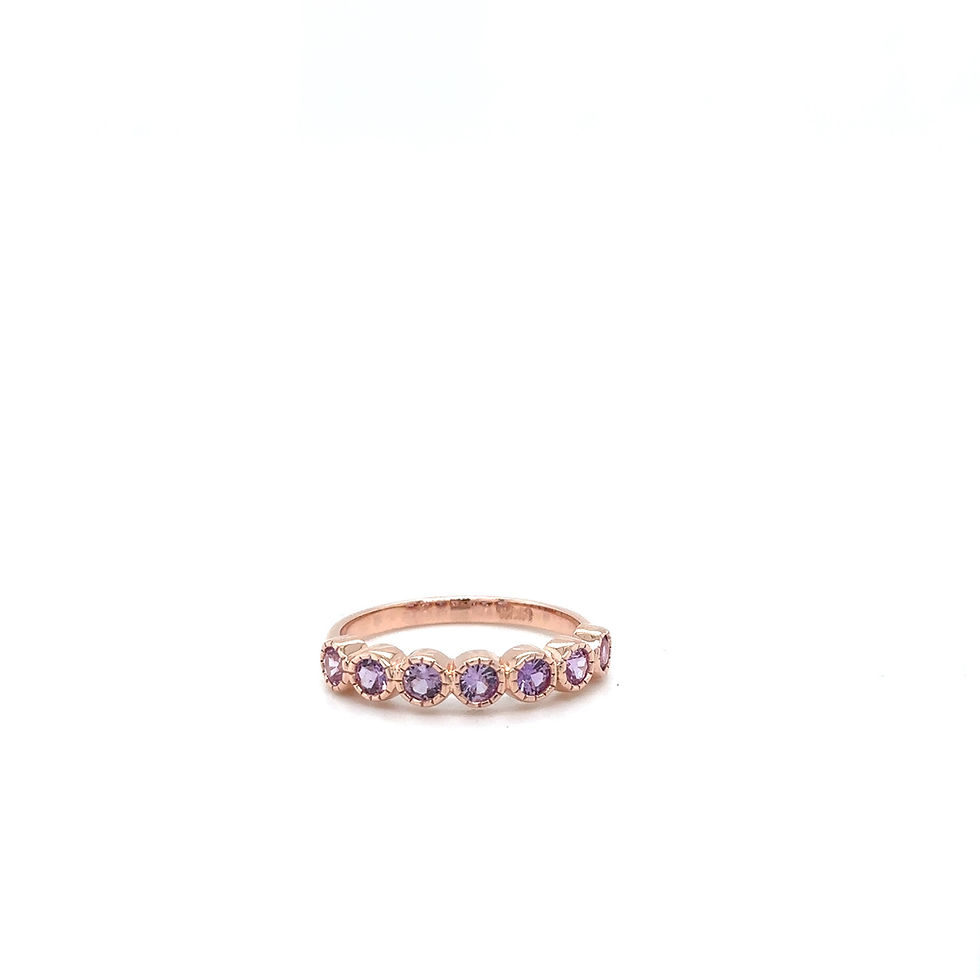 Engraved Prong Pink Sapphire Band / gold half eternity bands