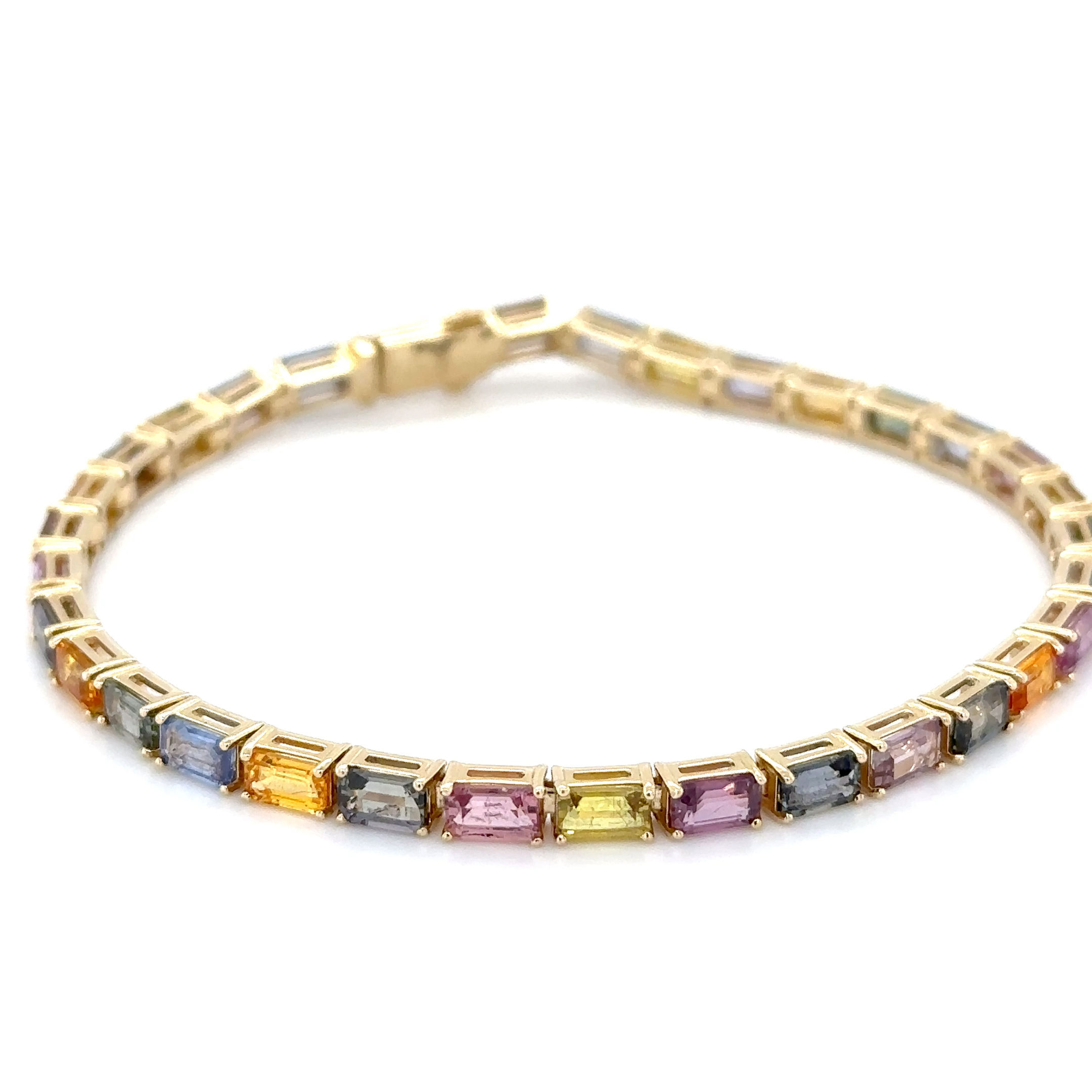14K Yellow Gold Multi-Sapphire Prong-Set Tennis Bracelet/Gift For Anniversary