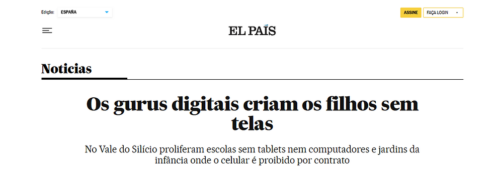 Chamada reportagem el pais sobre escolas sem telas
