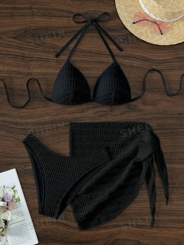 Miniature : Ensemble de bikinis d'été à dos nu avec jupe de plage