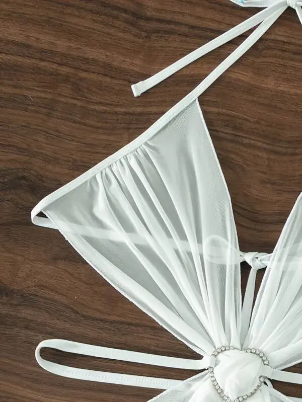 Miniature : Ensemble de bikinis : Soutien-gorge triangle, string, Robe Couvrante avec anneau