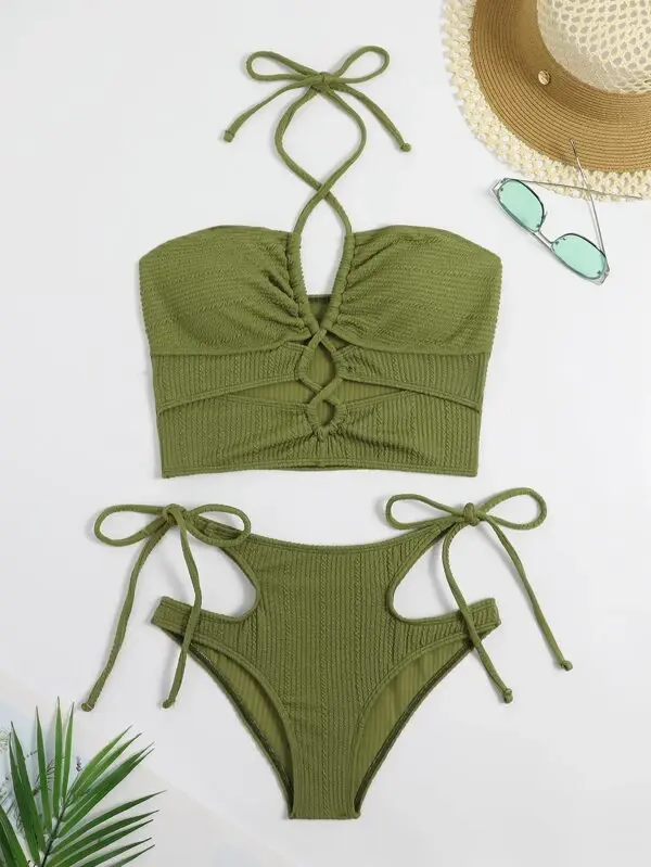 Miniature : Maillot de bain Bikini dos nu avec découpe et cordon de serrage