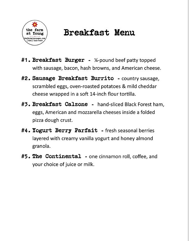 Breakfast menu