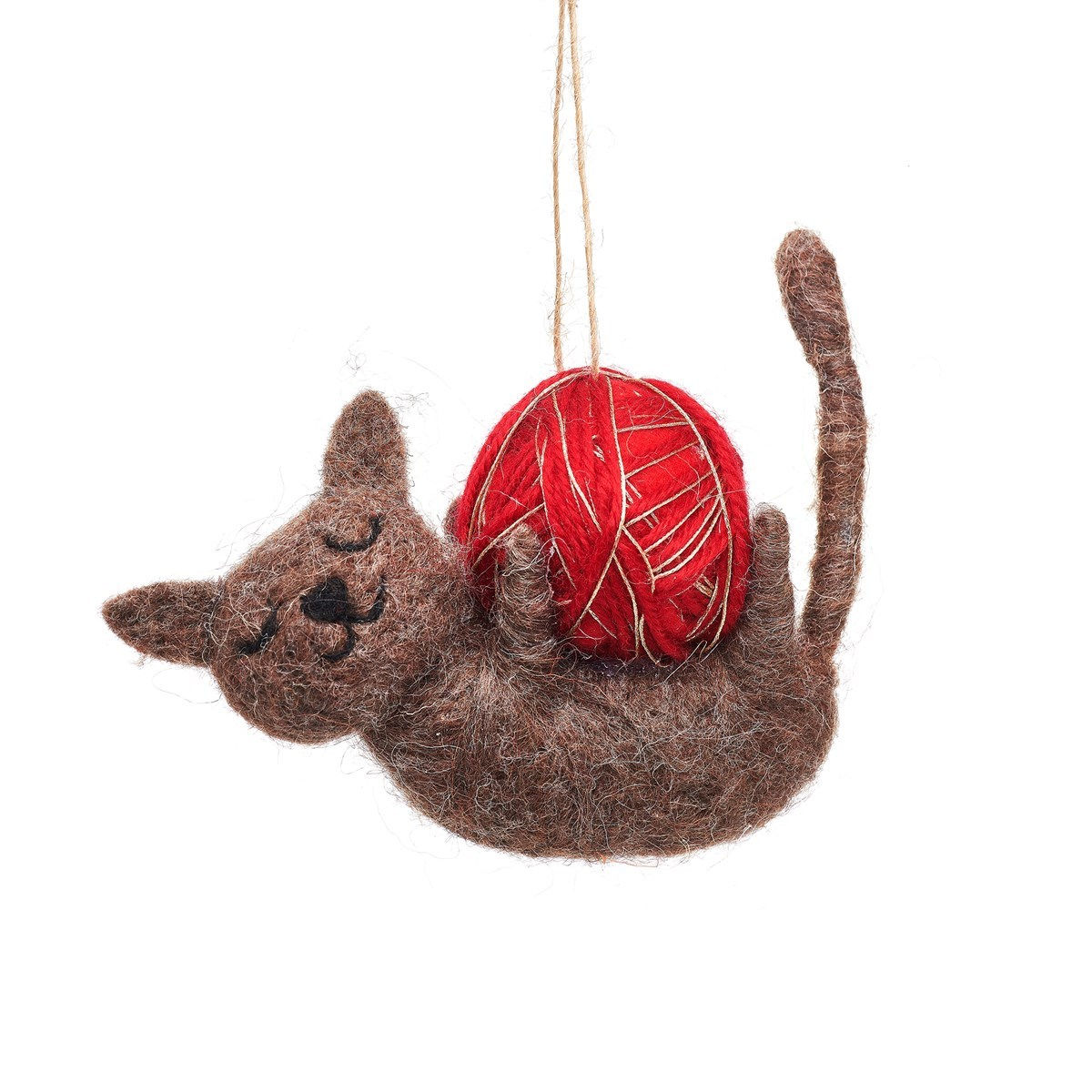 Cat with Ball of Yarn Felted Hanging Decoration by Sass & Belle