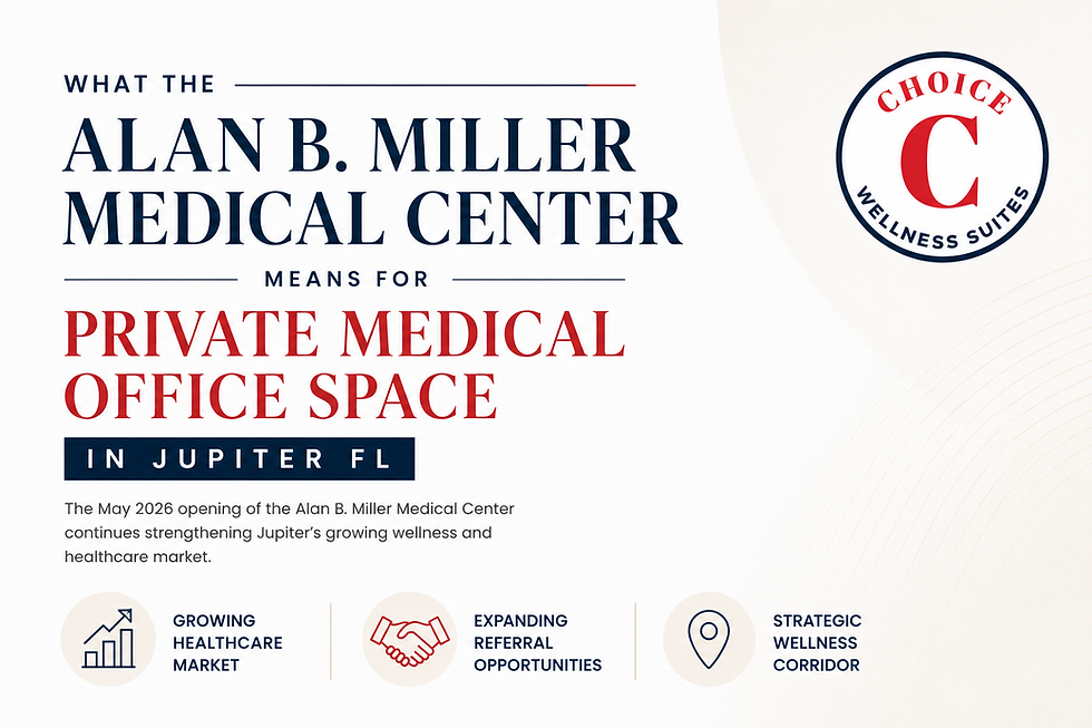 Professional graphic about the Alan B. Miller Medical Center and private medical office space growth in Jupiter FL for wellness professionals