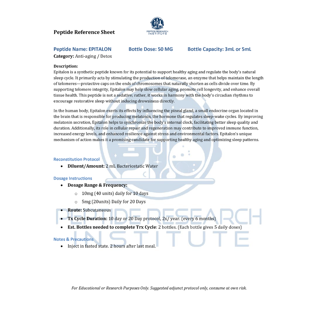epithalon peptide dosing protocol dosage - Pure Tested Peptides PEPTIDEREARCHINSTITUTE.ORG