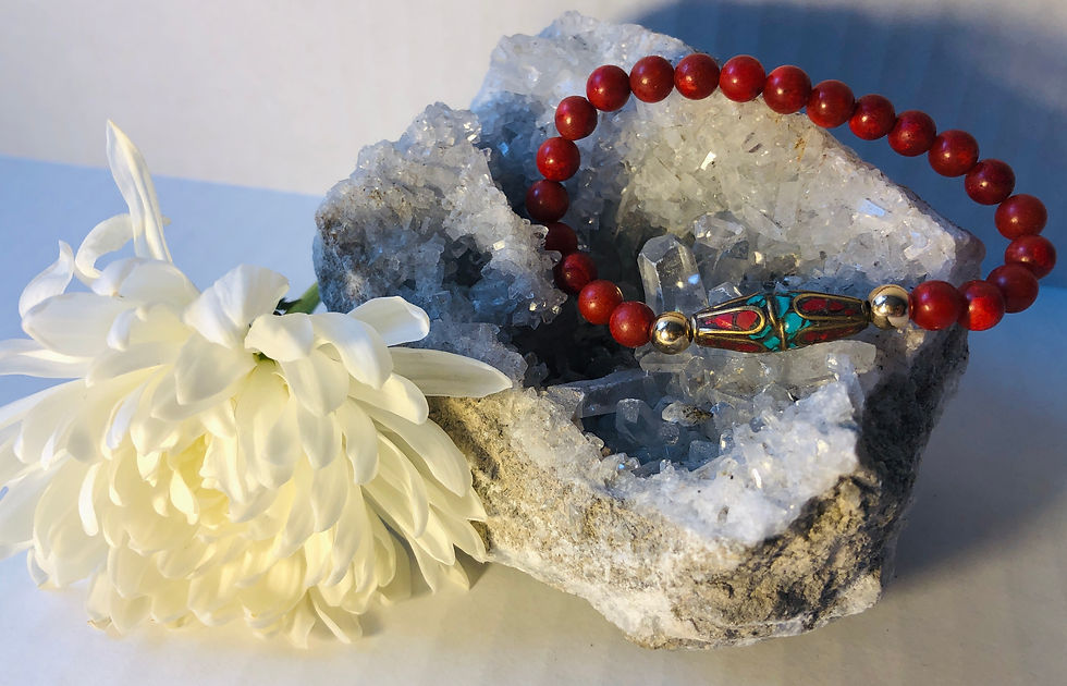 Thumbnail: CORAL BRACELET WITH TIBETAN BEAD