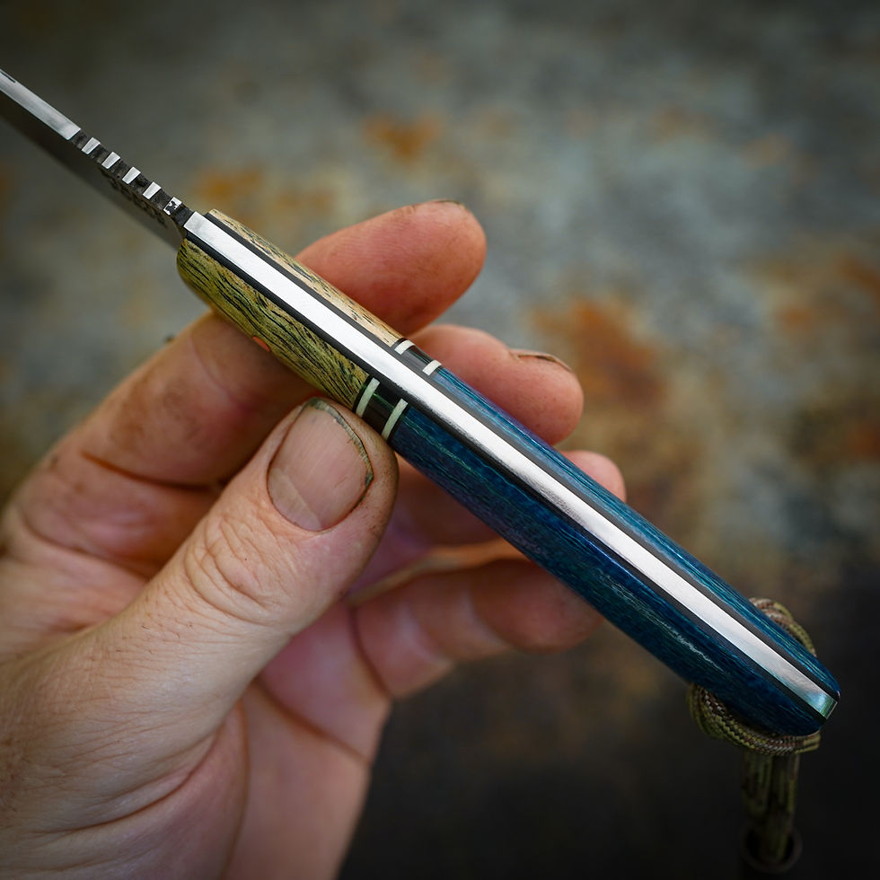 Thumbnail: Grail MINK/mango wood/blue burlap micarta