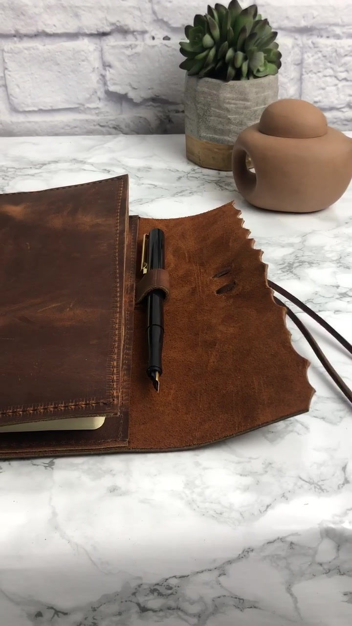 Thumbnail: Refillable A5 Lined or Dot Grid Leather Journal
