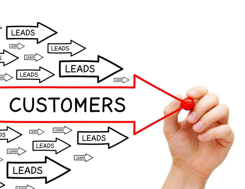 Illustration showing marketing leads being converted into customers, representing social media lead generation and conversion strategies.