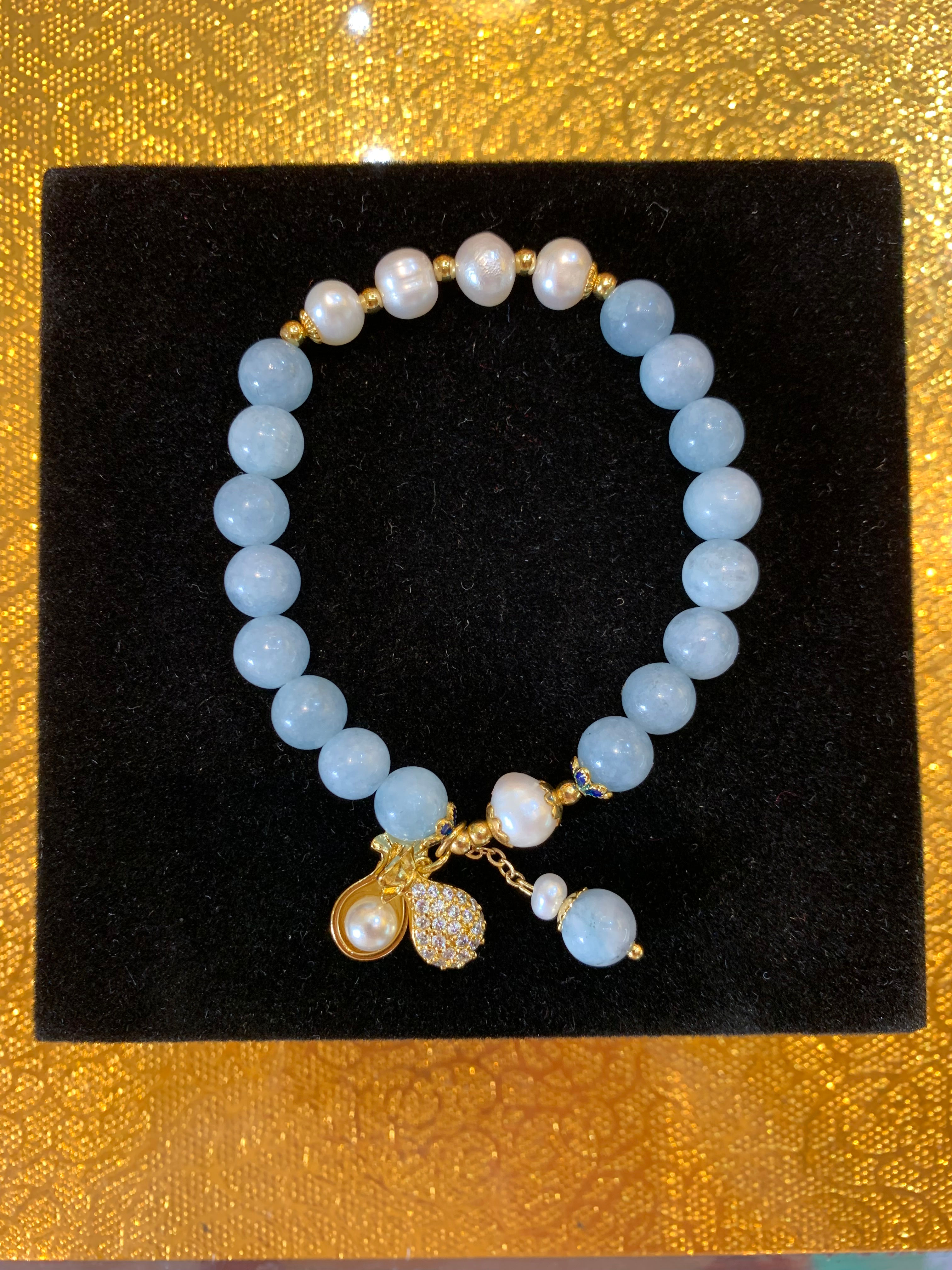 Aquamarine Pearl Wealth Bracelet 海宝蓝珍珠 旺财手链