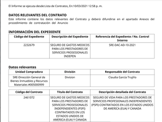 EN 2020 Y 2021 RELACIONES EXTERIORES GASTÓ MÁS DE 14.6 MILLONES DE DÓLARES EN SEGUROS POR MEDIO DE A