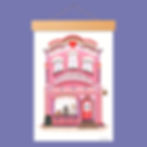 Deliciously Pink and red chocolate shop illustration wall hanging mockup