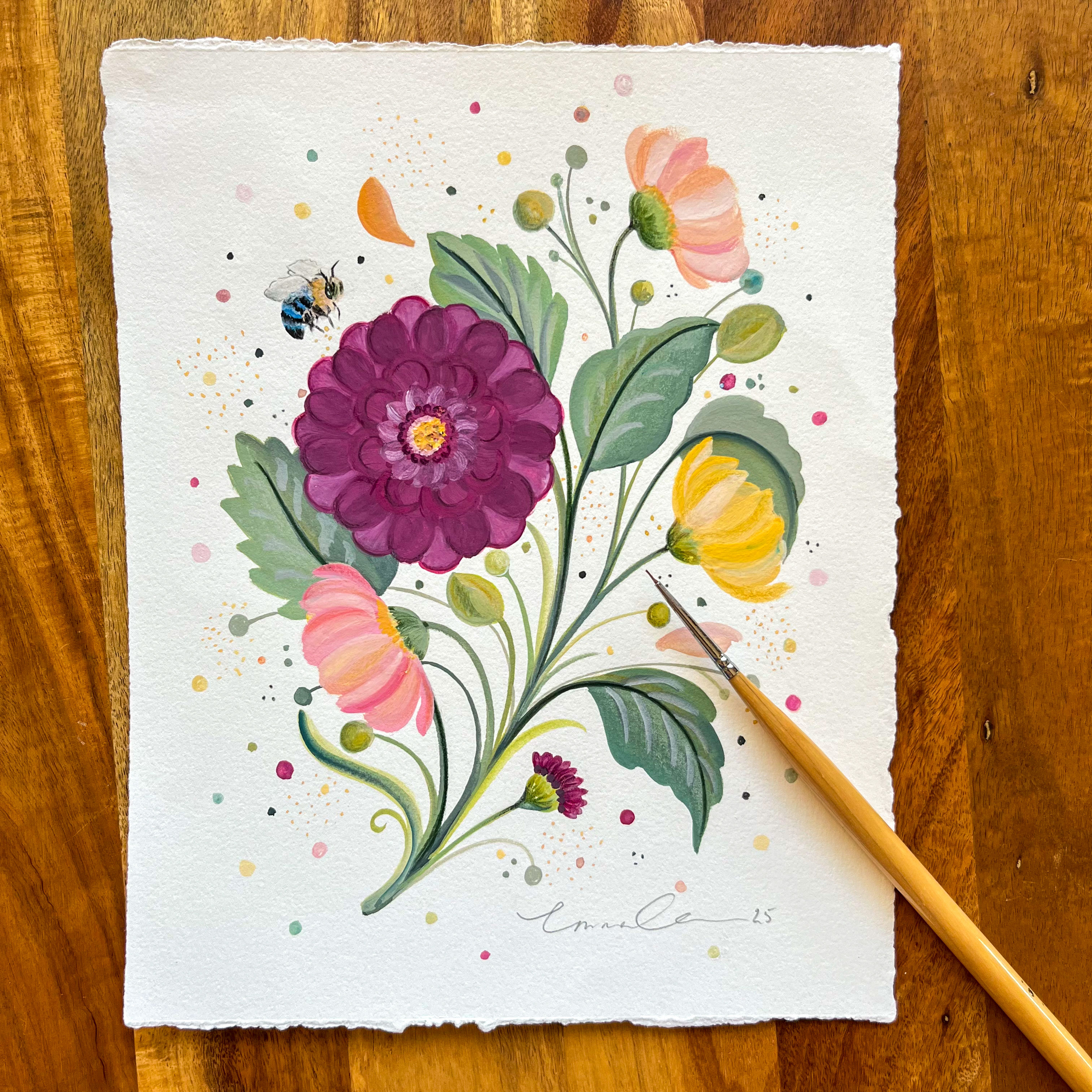 Original Painting- Dahlia and the Bee