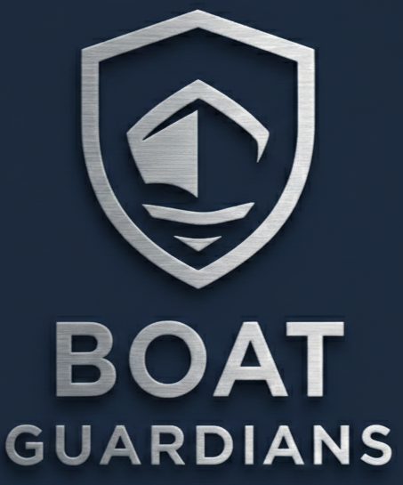 Bow of a boat on a shield with the title of Boat Guardians below