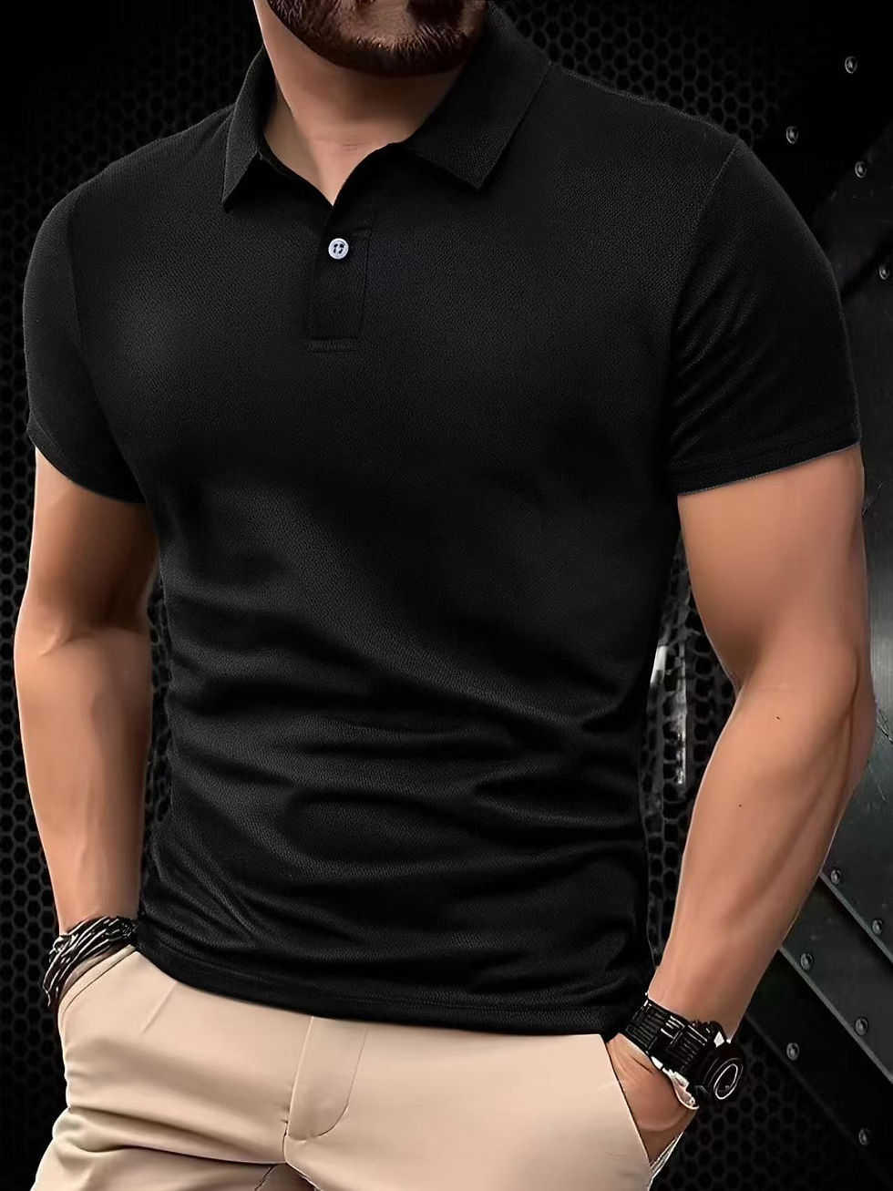 Miniatura: Camisa polo masculina de cor sólida