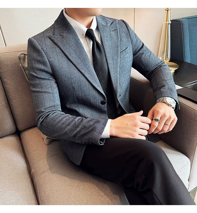 Miniatura: Jaqueta estilo britânico slim fit listrado