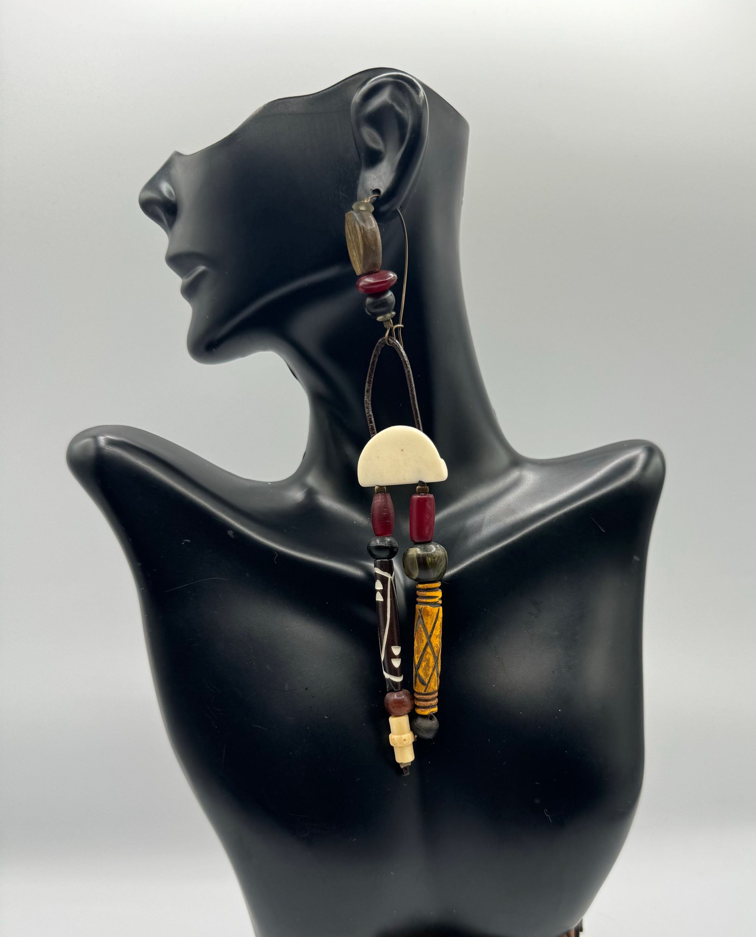 Bone and Leather Single Handmade Earring