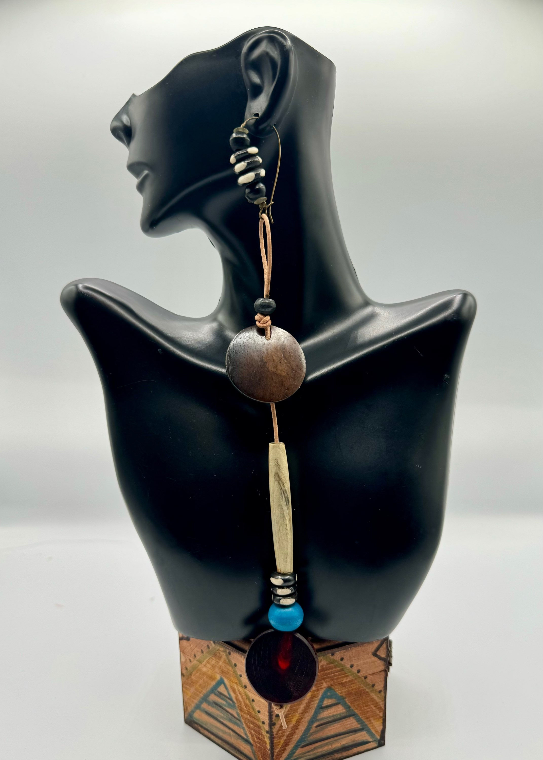 Long Bone and Leather Single Handmade Earring